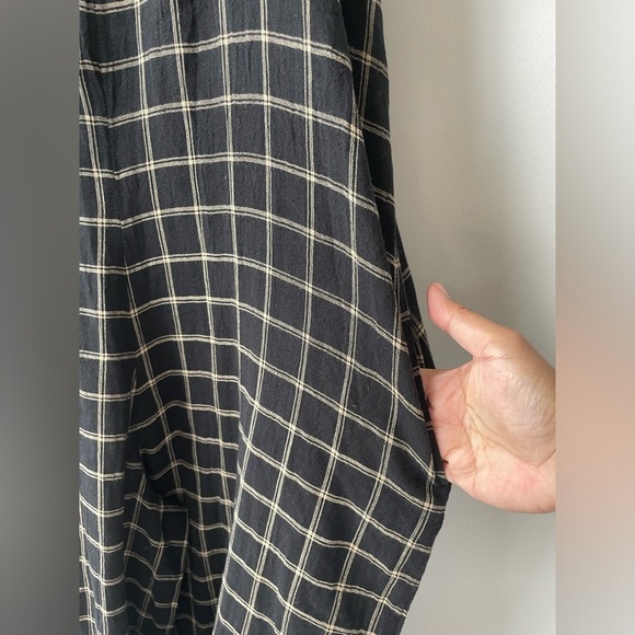 World Market Black Wide leg windowpane Embroidered Jumpsuit pockets Women sz XL - Picture 7 of 9